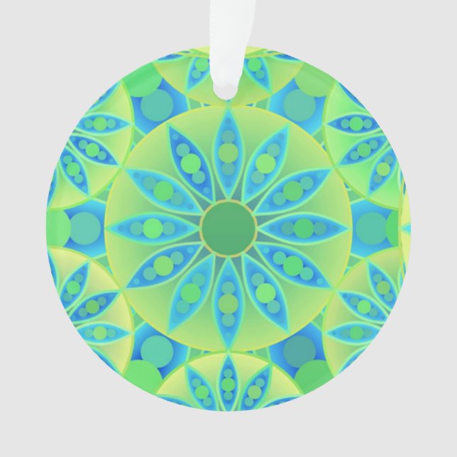 Mandala pattern, turquoise, blue, lime green ornament (Front)