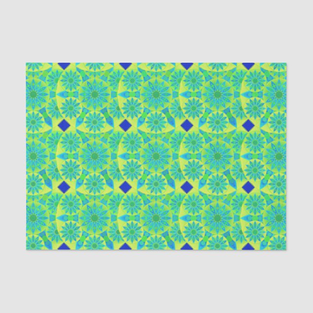 Mandala pattern, turquoise, blue, lime green tissue paper (Front)