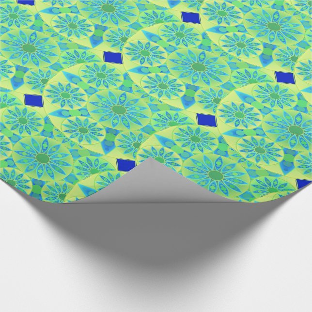 Mandala pattern, turquoise, blue, lime green wrapping paper (Corner)
