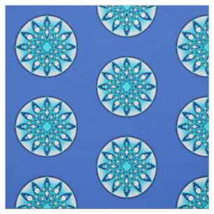 Mandala pattern, turquoise, cobalt blue and white fabric