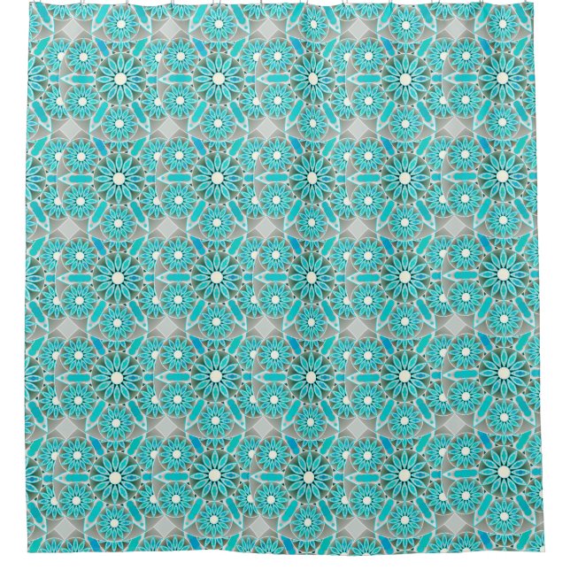 Mandala pattern, turquoise, silver grey and white (Front)
