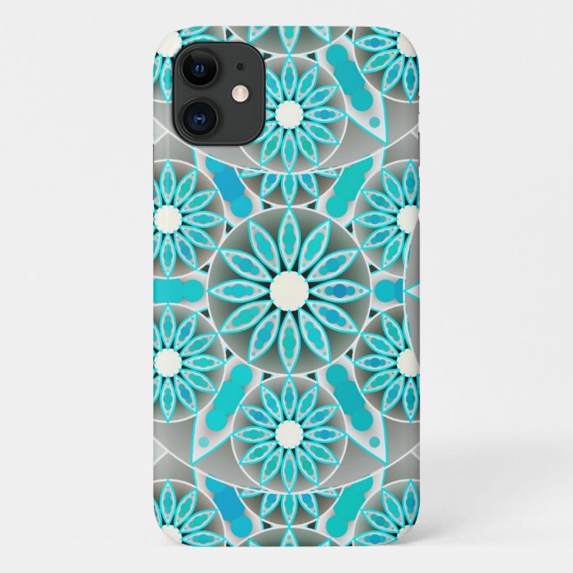 Mandala pattern, turquoise, silver grey and white Case-Mate iPhone case (Back)