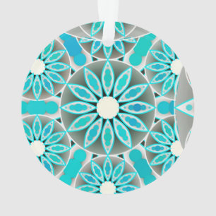 Mandala pattern, turquoise, silver grey and white ornament