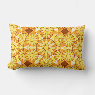 Mandala pattern, yellow, gold and brown lumbar pillow