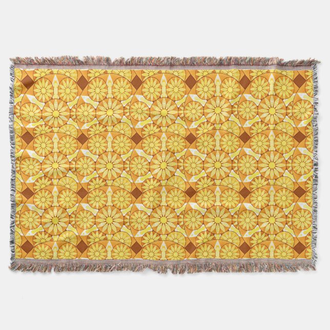Mandala pattern, yellow, gold and brown throw blanket (Front)