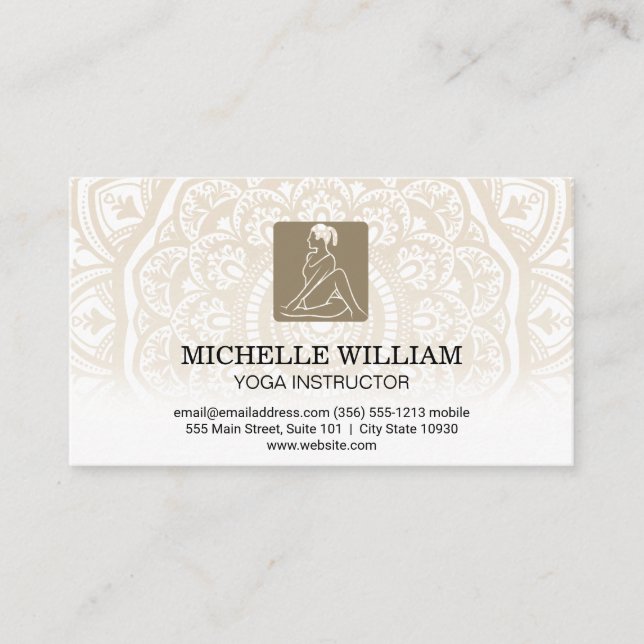 Mandala Pattern | Yoga Twist Pose Business Card (Front)