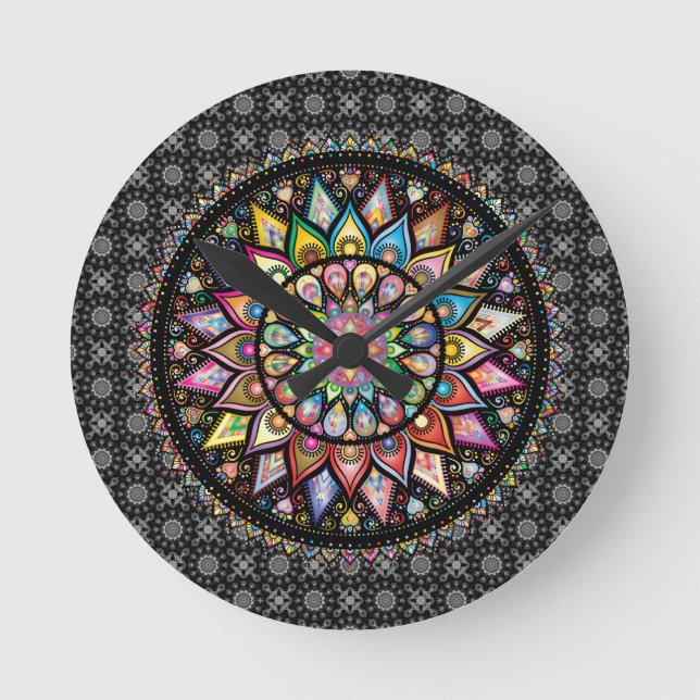 Mandala . Peace, Love,  Wall Clock (Front)
