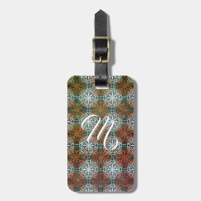 Mandala Peacock Boho Inspirations Monogram Luggage Tag (Front Vertical)
