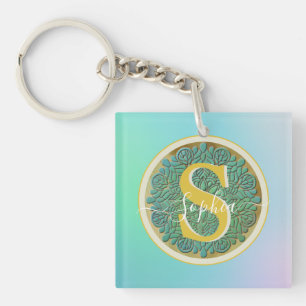 Mandala personnalisé à monogramme or et bleu