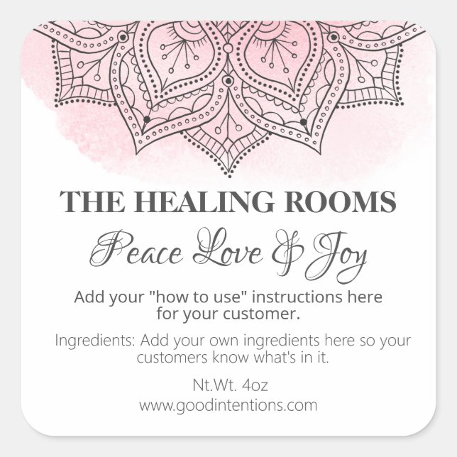 Mandala Pink Watercolor Natural Therapy Labels (Front)