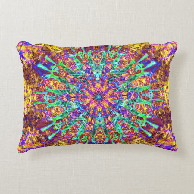 Mandala Psychedelic Trippy Hippie Colour Splash Accent Pillow (Front)
