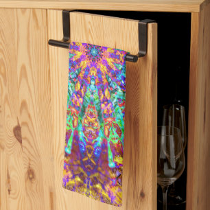 Mandala Psychedelic Trippy Hippie Colour Splash Kitchen Towel