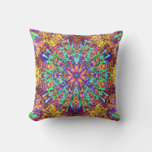 Mandala Psychedelic Trippy Hippie Colour Splash Throw Pillow