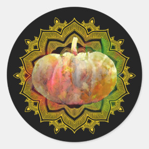 Mandala Pumpkin Watercolor Damask Fall Season Classic Round Sticker