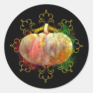Mandala Pumpkin Watercolor Damask Fall Season Classic Round Sticker