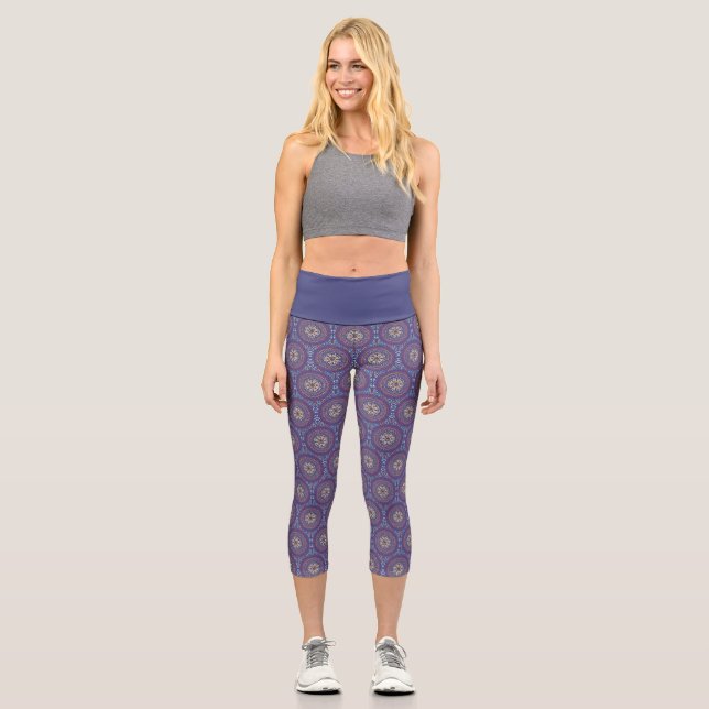 Mandala Purple Capri Leggings (Front)