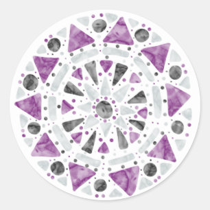 Mandala Purple  Grey Black Ace Asexual Pride Flag Classic Round Sticker