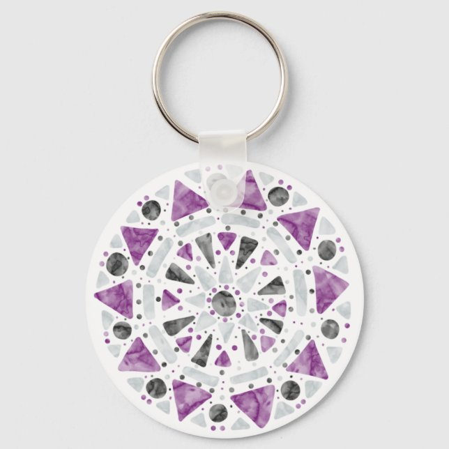 Mandala Purple  Grey Black Ace Asexual Pride Flag Keychain (Front)