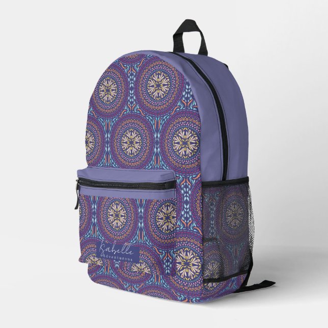 Mandala Purple Printed Backpack (Back Corner Right)