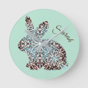 Mandala Rabbit Chocolate and Blues Clock