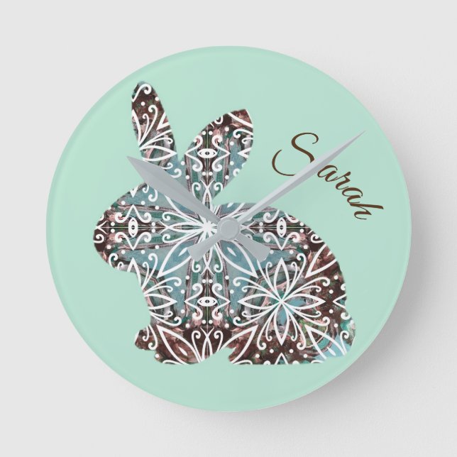 Mandala Rabbit Chocolate and Blues Clock (Front)