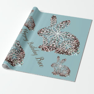 Mandala Rabbit Chocolate and Blues Custom Wrapping Paper