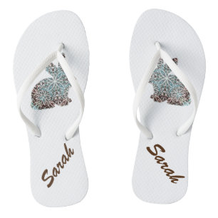 Mandala Rabbit Chocolate and Blues Flip Flops