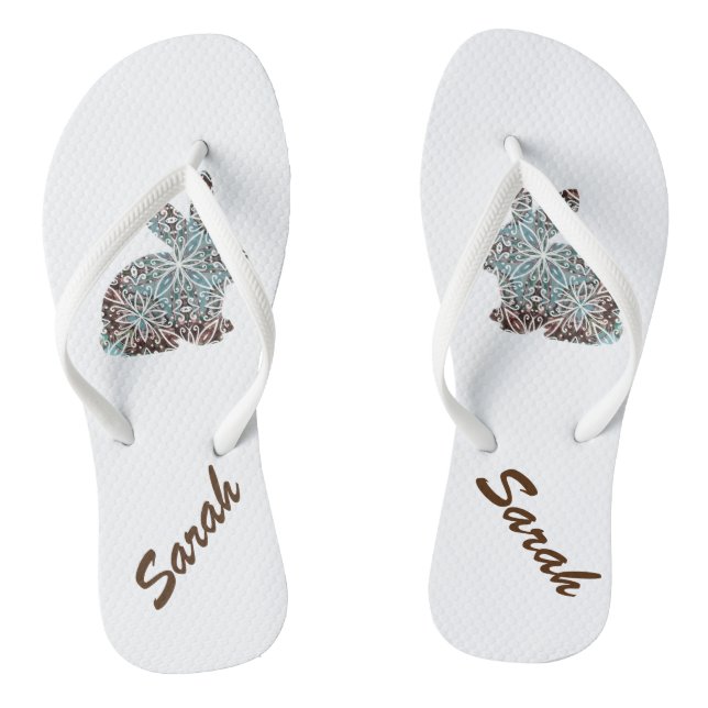 Mandala Rabbit Chocolate and Blues Flip Flops (Footbed)