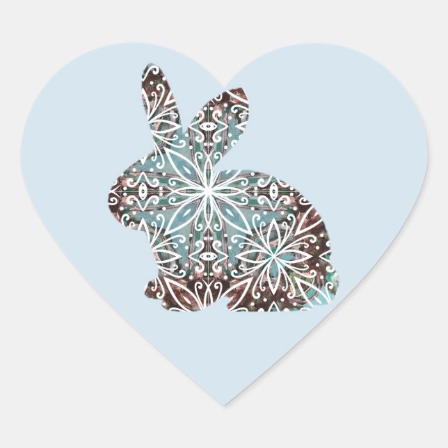 Mandala Rabbit Chocolate and Blues Heart Sticker (Front)