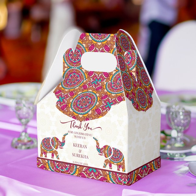 Mandala rangoli elephant wedding favour favor box (Mandala rangoli elephant Indian wedding favors favor box)