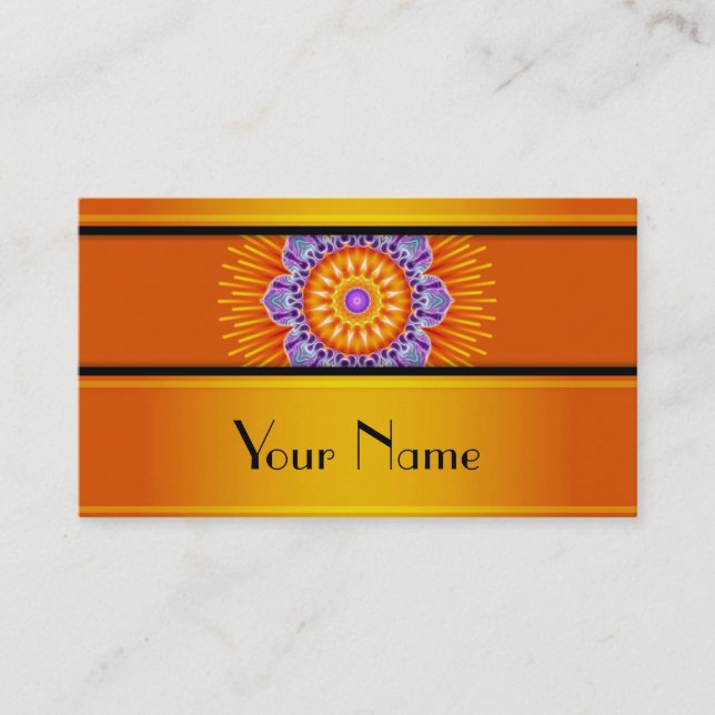 Mandala Rays Yellow Violet + your text Business Card (Front)