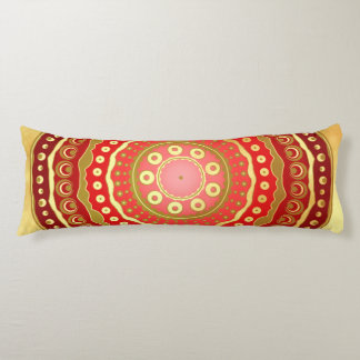 Mandala Red Gold Dots on Soft Gold Background Body Pillow