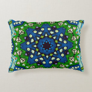 Mandala Retro Mosaic Green Blue Pattern Accent Pillow