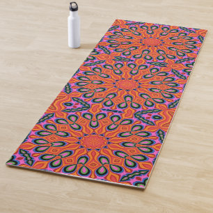 Mandala Retro Orange Floral Psychedelic Yoga Mat