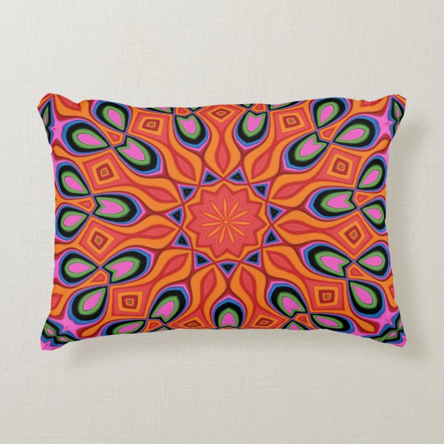 Mandala Retro Orange Hipster Decor Throw Pillow (Front)