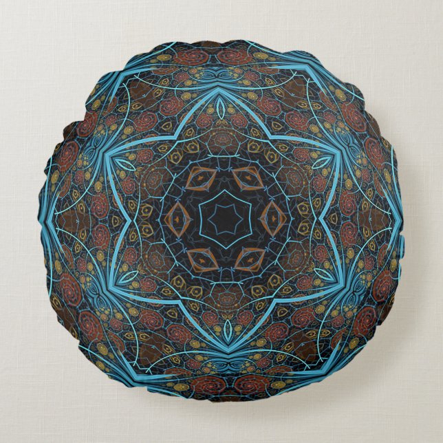 Mandala Rosette Boho Bohemian Style Dandy Pattern Round Pillow (Front)