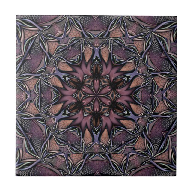 Mandala Rosette Floral Twine Retro Boho Tile (Front)