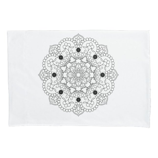 Mandala. Round black and white oriental pattern Pillowcase (Front)