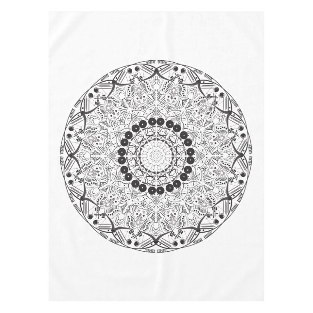 Mandala. Round black and white oriental pattern Tablecloth (Front)