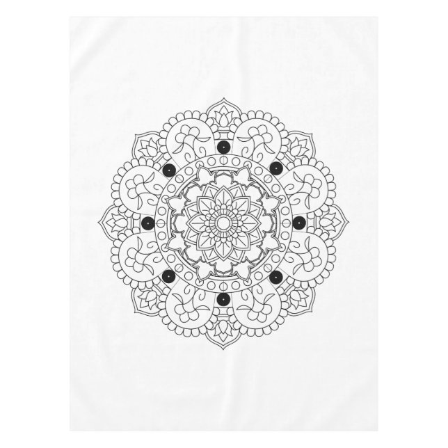 Mandala. Round black and white oriental pattern Tablecloth (Front)