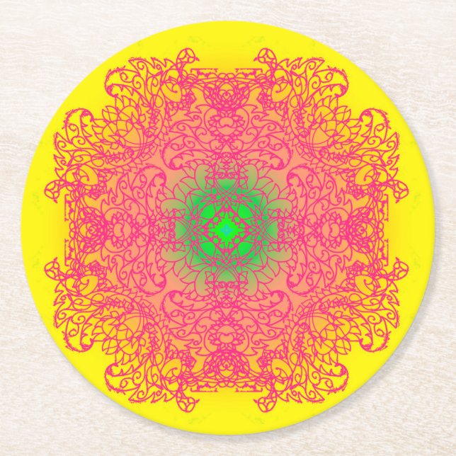 mandala round paper coaster (Front)