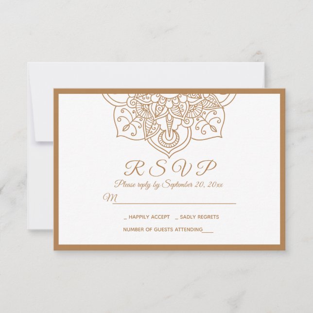 Mandala RSVP Brown Boho Indian Modern  Wedding (Front)