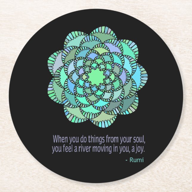 Mandala Rumi Joy Quote Round Paper Coaster (Front)