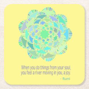 Mandala Rumi Joy Quote Square Paper Coaster