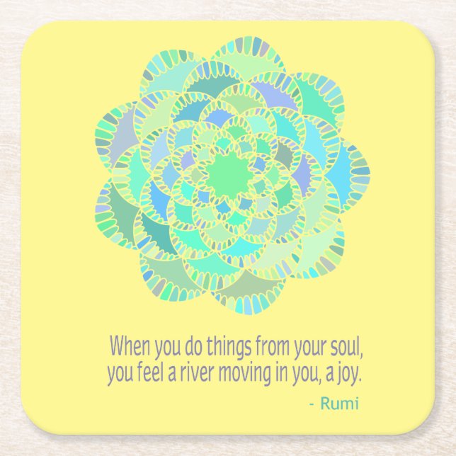 Mandala Rumi Joy Quote Square Paper Coaster (Front)