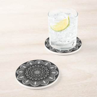 Mandala Sandstone Coaster | Black and Grey