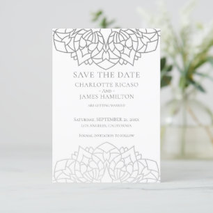 Mandala Silver Grey Pattern Personalized Wedding Save The Date