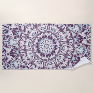 Mandala Spiritual Kaleidoscope Blue Purple White. Beach Towel