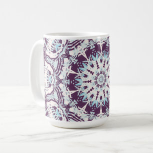 Mandala Spiritual Kaleidoscope Blue Purple White.  Coffee Mug