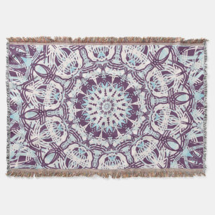 Mandala Spiritual Kaleidoscope Blue Purple White. Throw Blanket